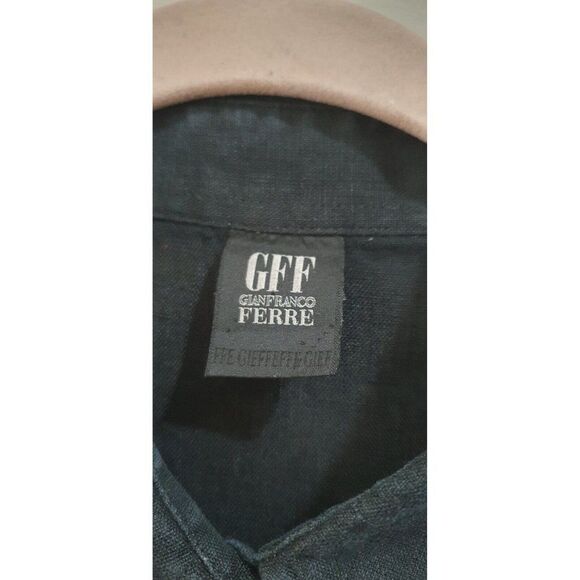 Gianfranco Ferre Vintage Black Shirt, 100% lino Long Sleeves Button Blouse - Picture 11 of 15